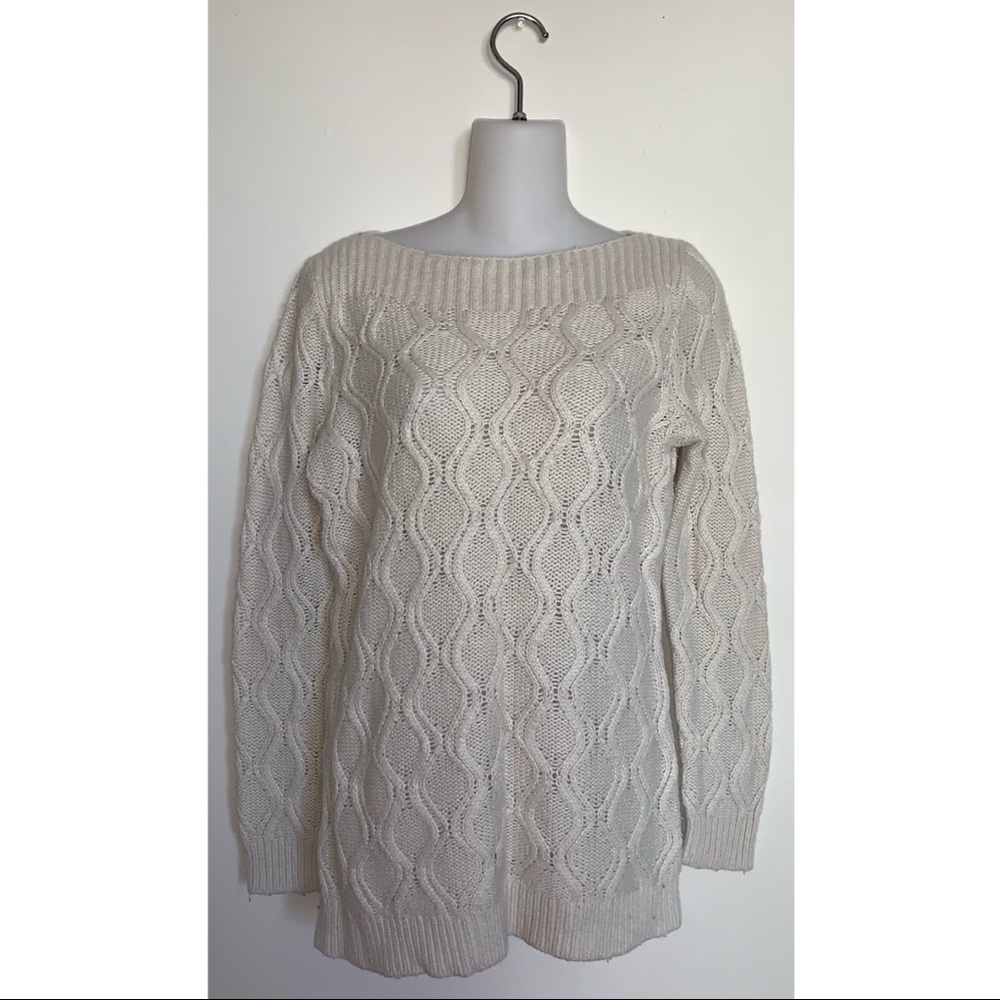 Ann Taylor Loft | Women’s White Knit Boatneck Sweater Size Medium